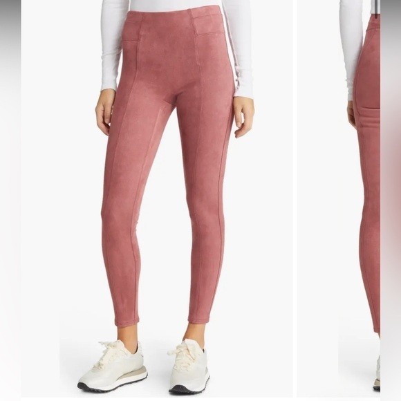 NWT Spanx High Waist Faux Suede Leggings Rich Rose - Picture 1 of 7